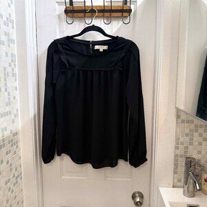 Ruffled sleeve black blouse